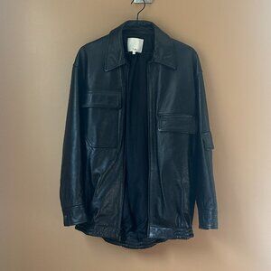 TIBI AVIATOR OVERSIZED LEATHER BOMBER JACKET